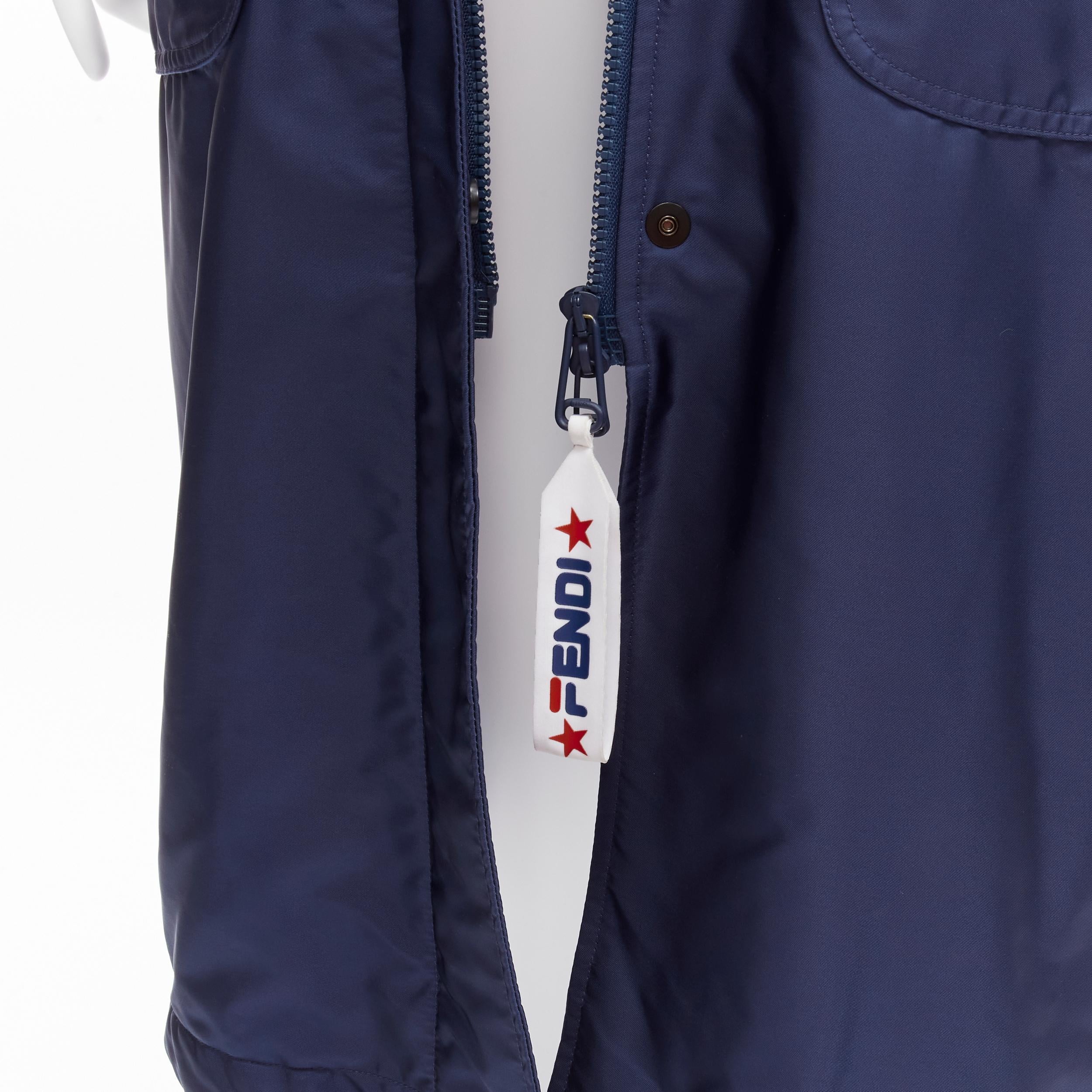 FENDI FILA 2018 Runway oversized logo navy nylon hooded padded coat S For Sale 3