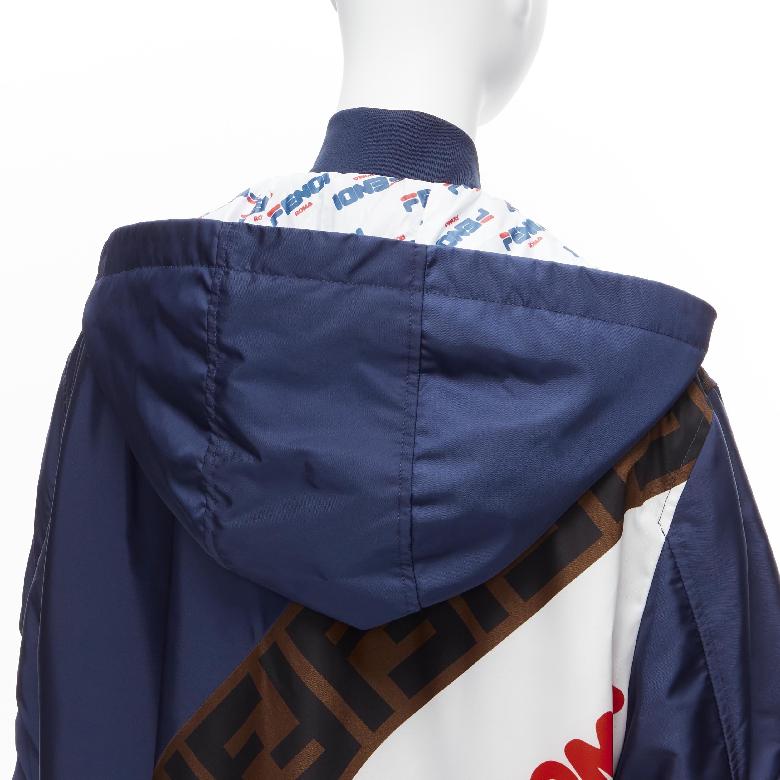 FENDI FILA 2018 Runway oversized logo navy nylon hooded padded coat S For Sale 4