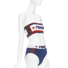 FENDI FILA blue red logo star colorblock bandeau bikini 2-pc swim set IT36 XXS