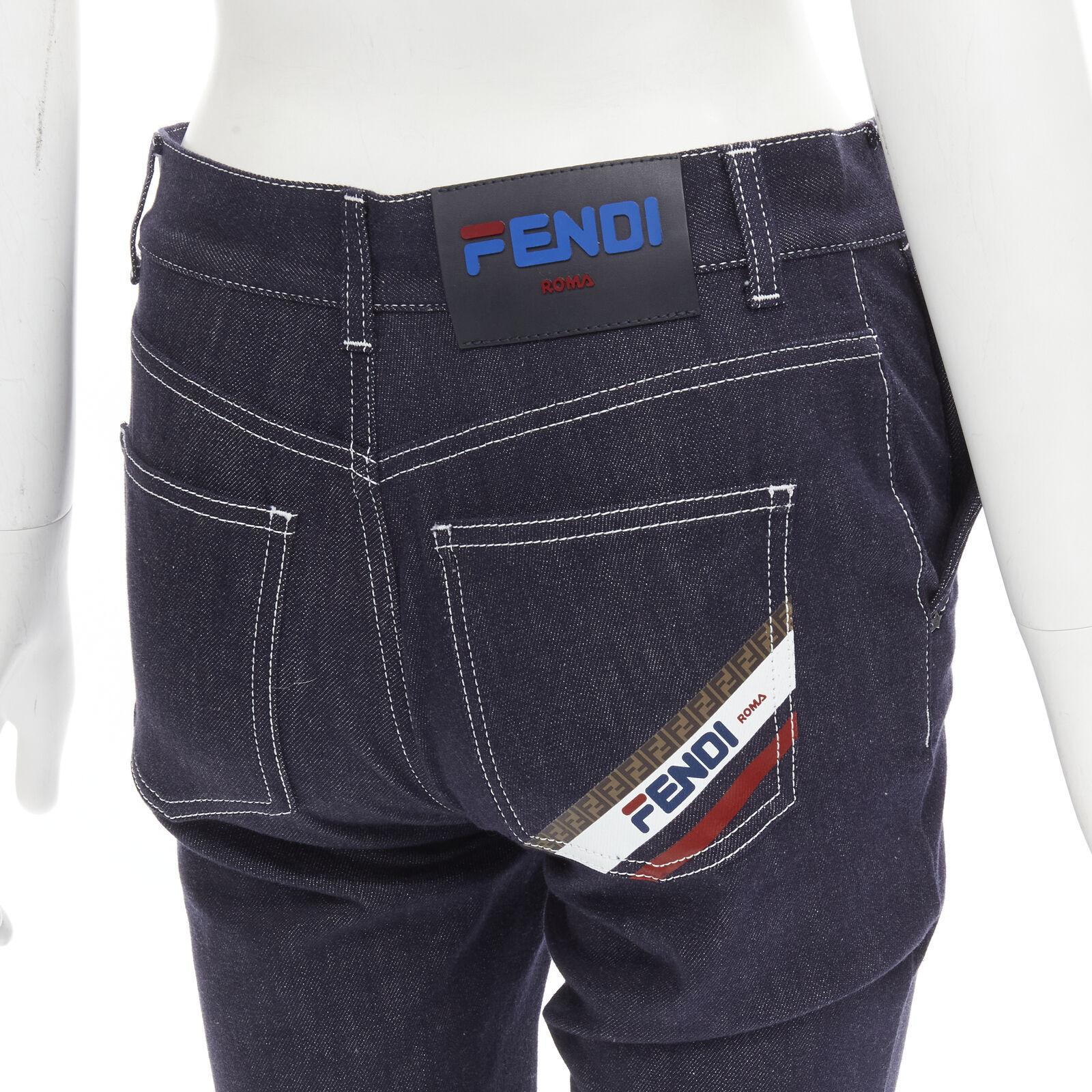 FENDI FILA dark indigo denim logo back pocket overstitched cropped jeans XS
Reference: ANWU/A00830
Brand: Fendi
Model: Fila collaboration
Material: Feels like cotton
Color: Blue
Pattern: Solid
Closure: Zip Fly
Extra Details: Silver FF button. White