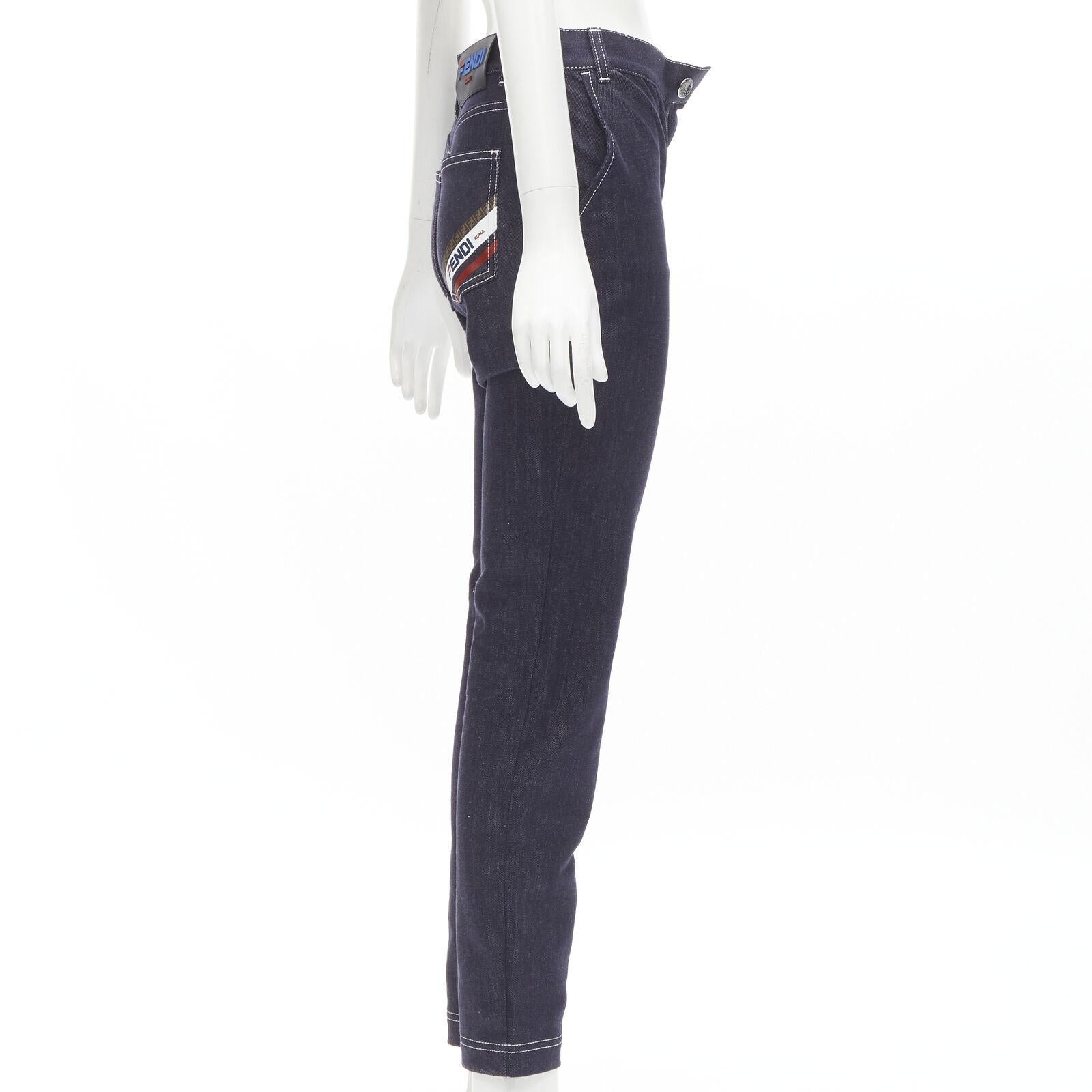 FENDI FILA dark indigo denim logo back pocket overstitched cropped jeans XS In Excellent Condition In Hong Kong, NT