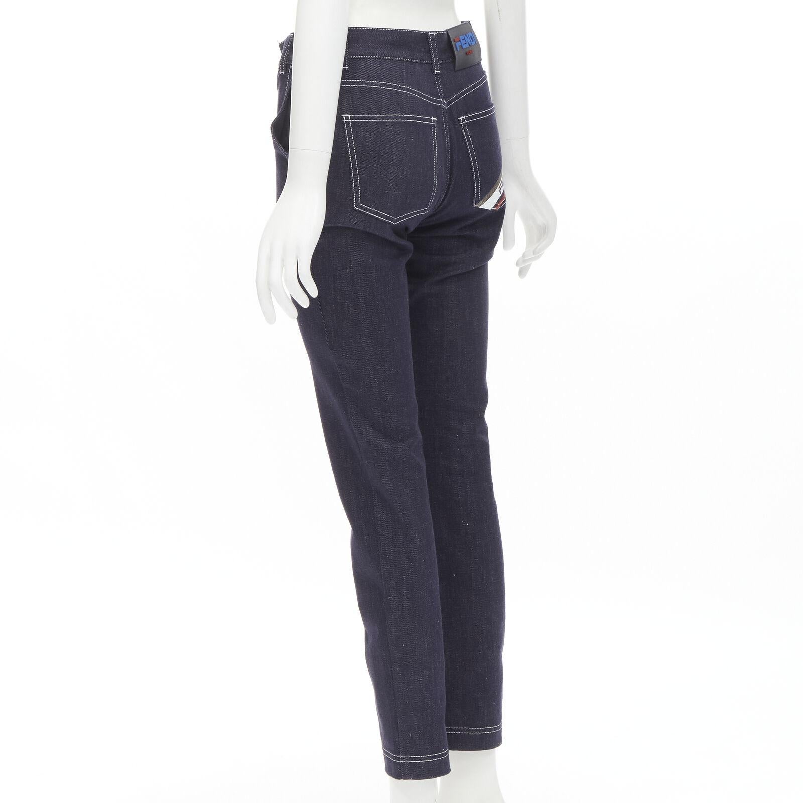 Women's FENDI FILA dark indigo denim logo back pocket overstitched cropped jeans XS