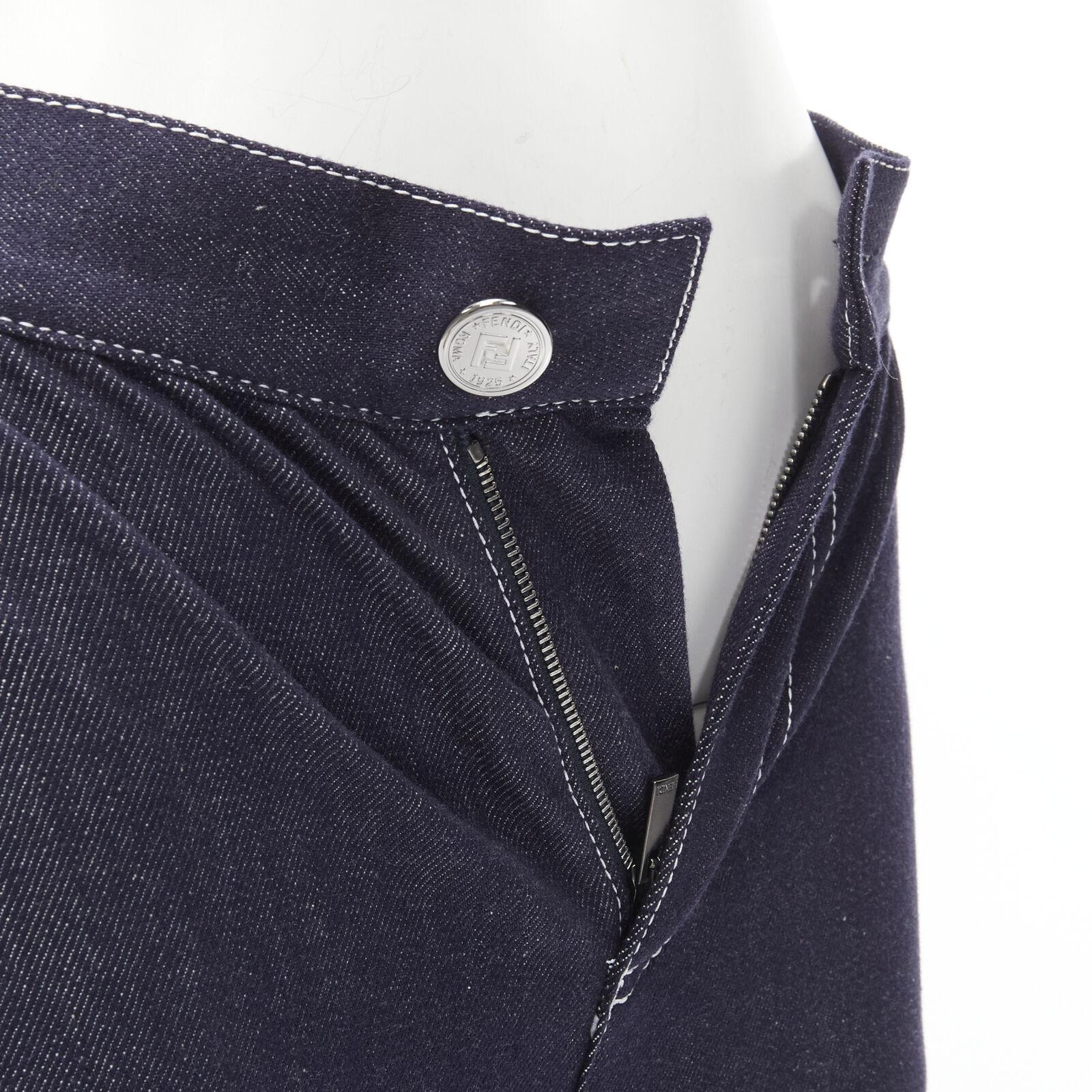 FENDI FILA dark indigo denim logo back pocket overstitched cropped jeans XS 1