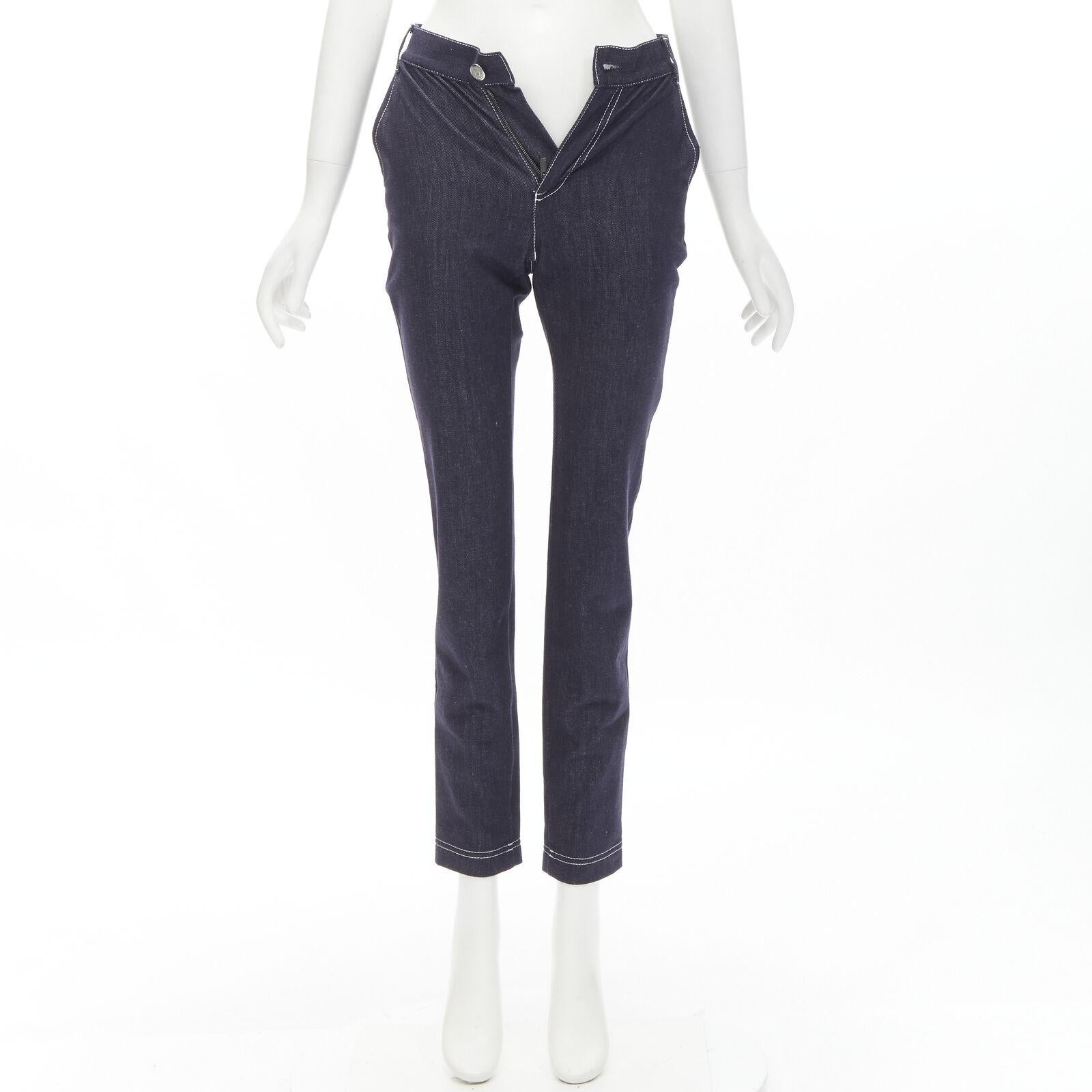 FENDI FILA dark indigo denim logo back pocket overstitched cropped jeans XS 2