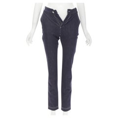 FENDI FILA dark indigo denim logo back pocket overstitched cropped jeans XS