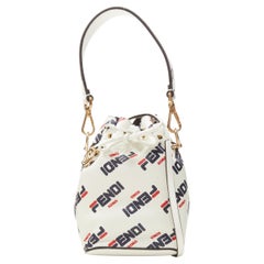 FENDI FILA Fendimania monogram white leather Mini Mon Tres crossbody bucket bag