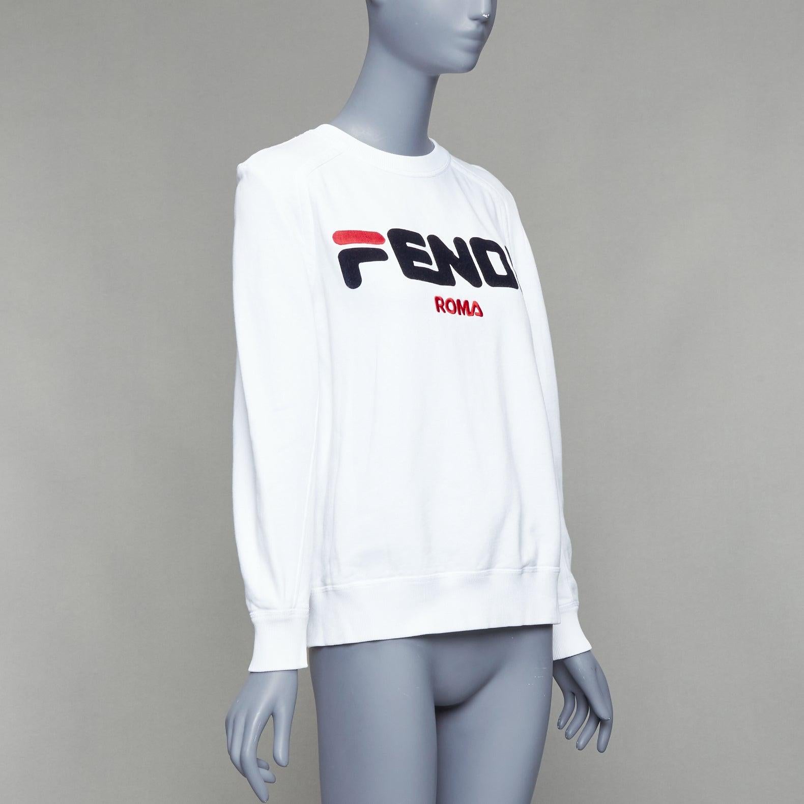 White FENDI Fila Mania 2019 Roma logo white cotton crew pullover top S For Sale
