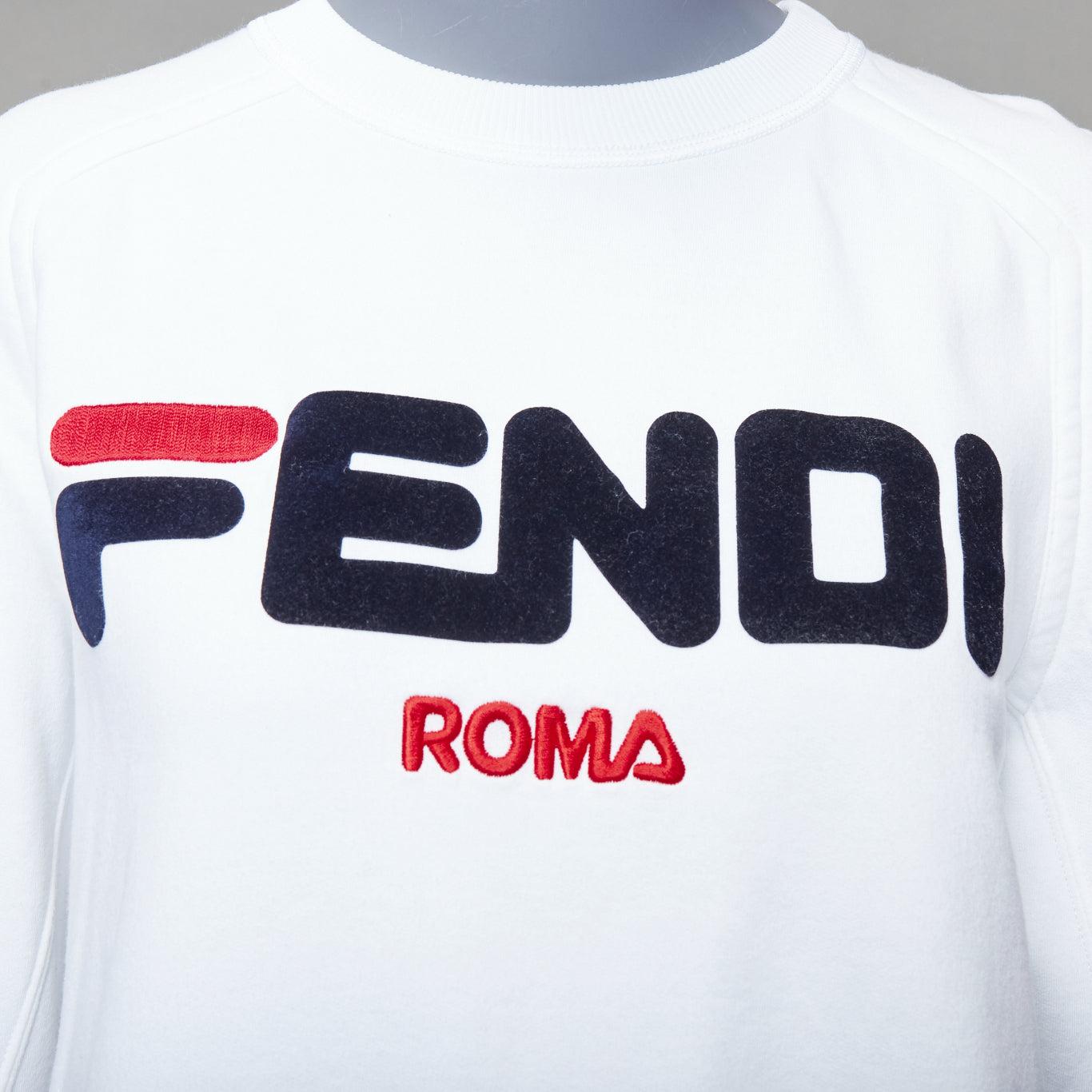FENDI Fila Mania 2019 Roma logo white cotton crew pullover top S For Sale 2