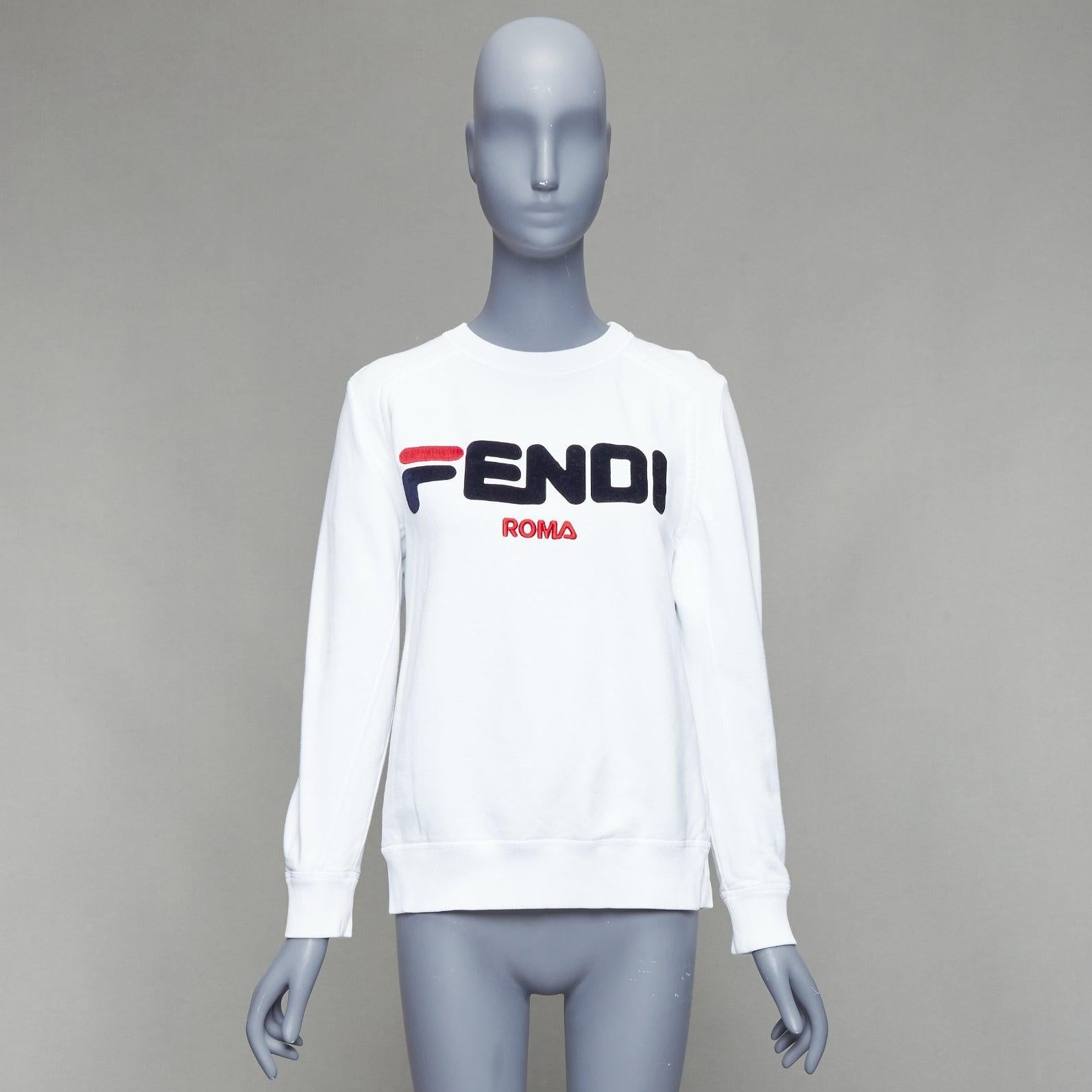 FENDI Fila Mania 2019 Roma logo white cotton crew pullover top S For Sale 4