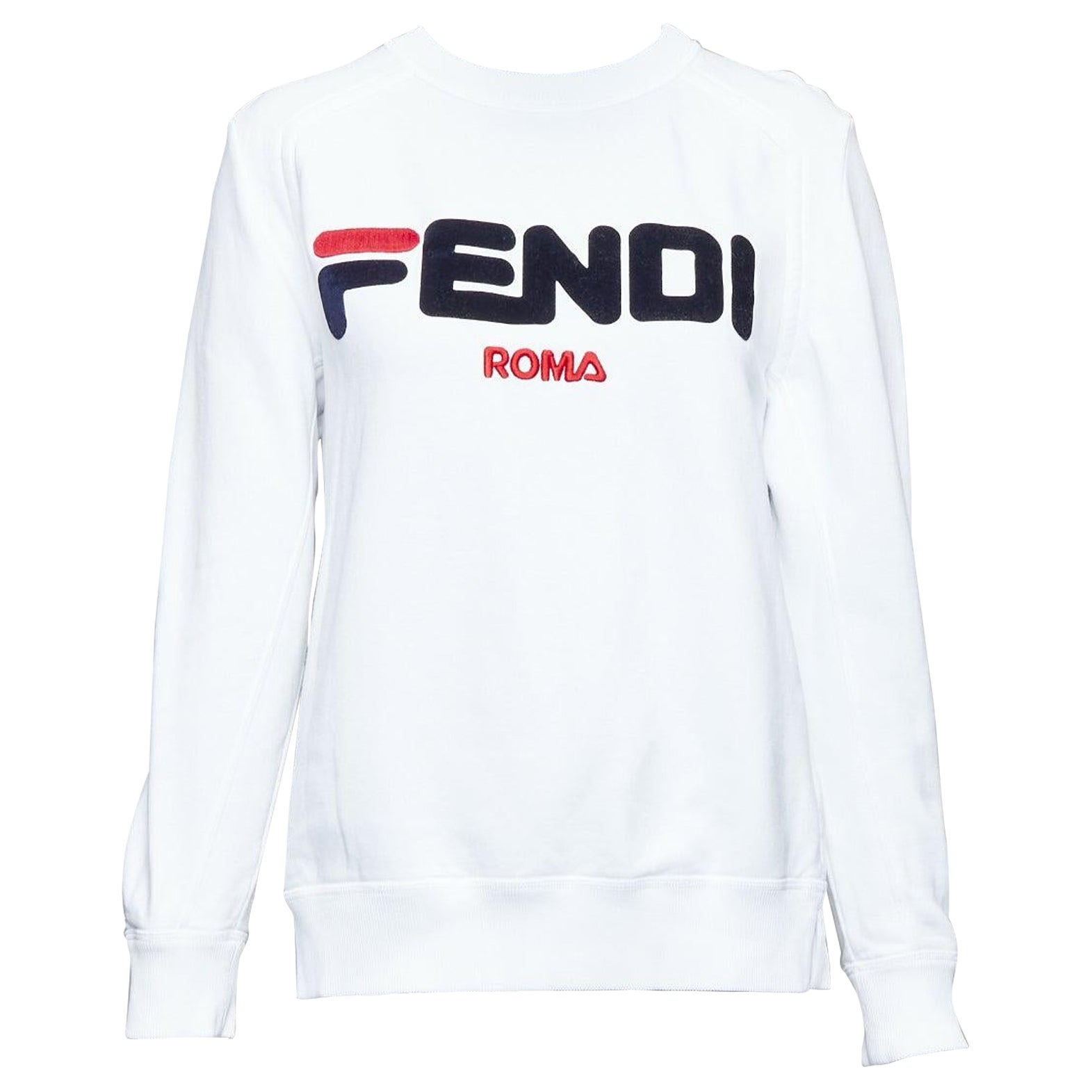 FENDI Fila Mania 2019 Roma logo blanc coton crew pull top S