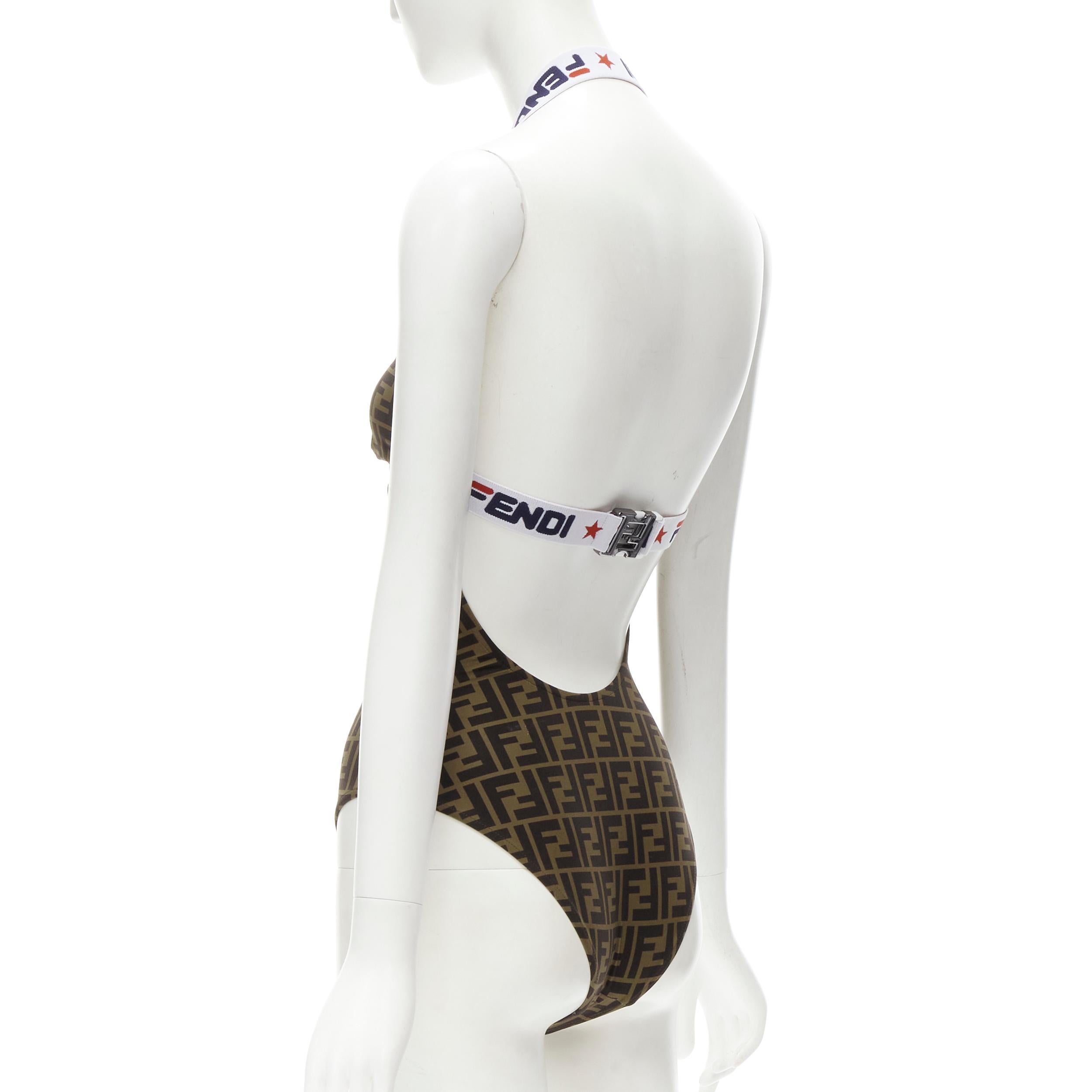 FENDI FILA Mania brown Forever FF Zucca logo trim one piece swimsuit XS In Excellent Condition In Hong Kong, NT