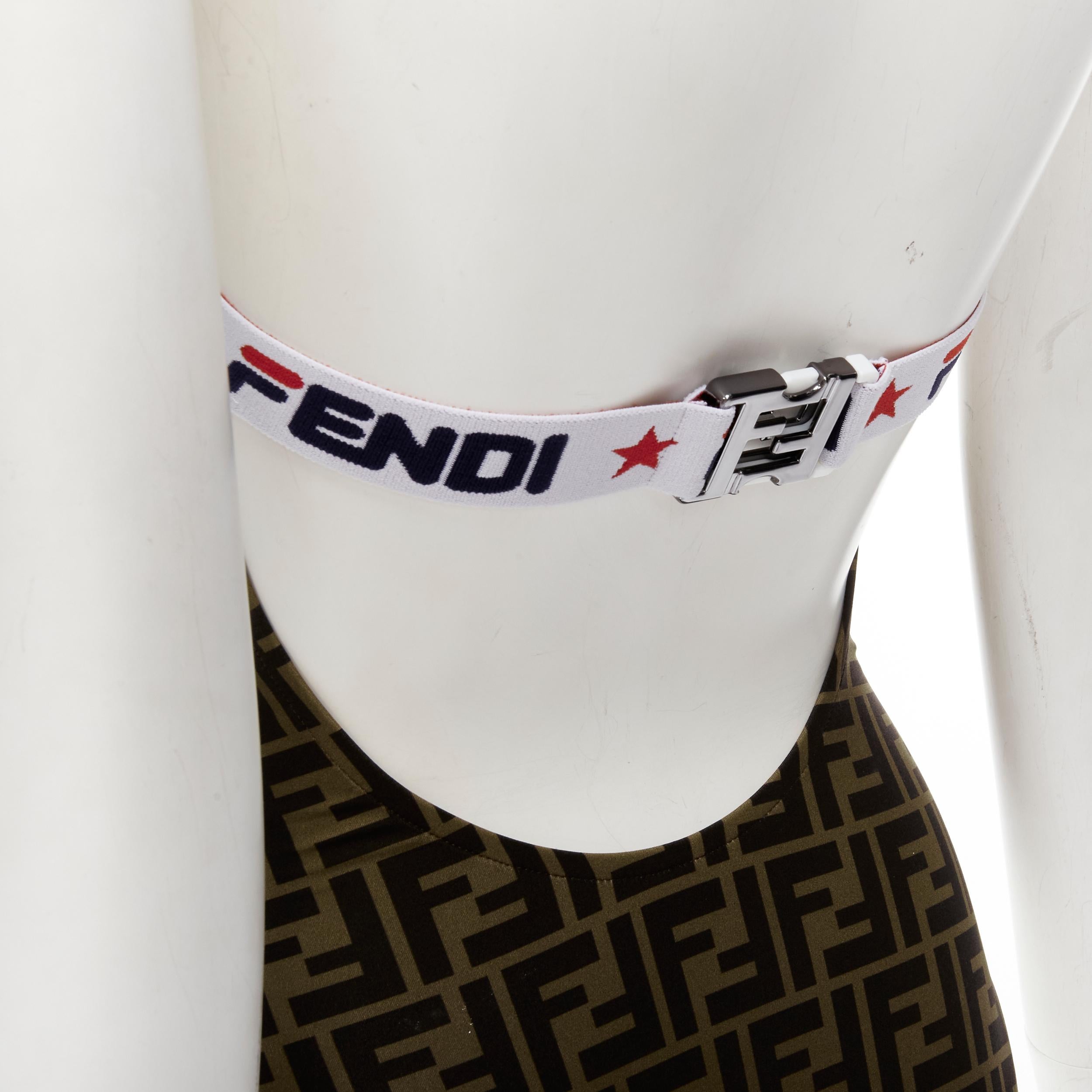 Women's FENDI FILA Mania brown Forever FF Zucca logo trim one piece swimsuit XS