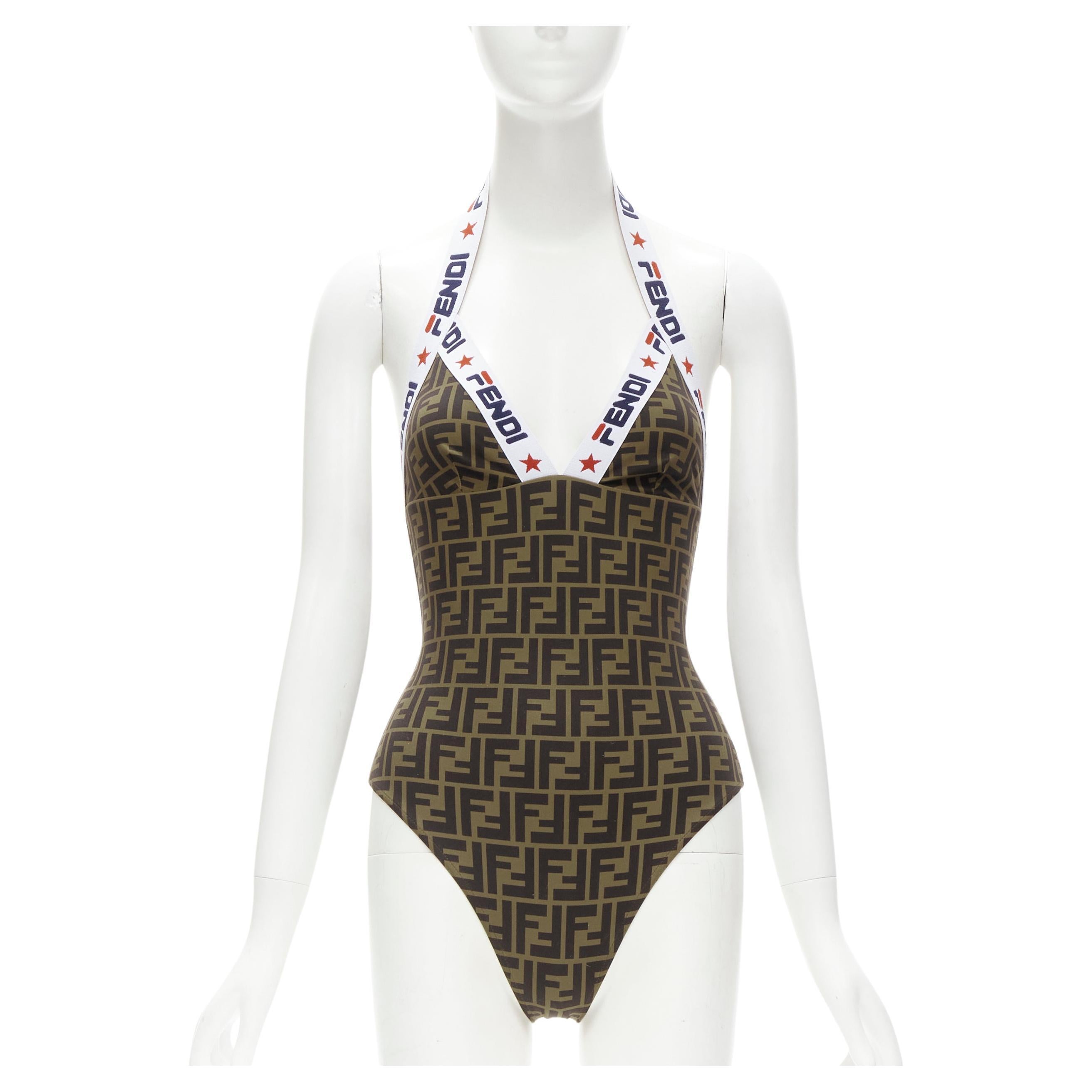 FENDI FILA Mania brown Forever FF Zucca logo trim one piece swimsuit XS For  Sale at 1stDibs