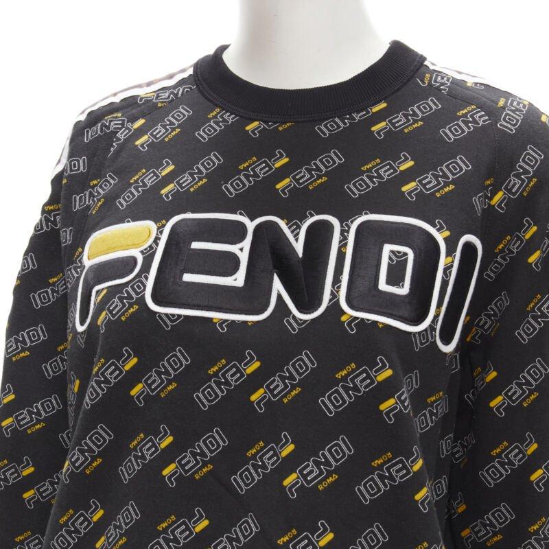 Black FENDI FILA Mania graphic logo embroidery monogram FF Zucca pullover sweater S For Sale