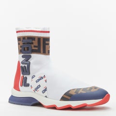 FENDI FILA Mania white logo lettering Zucca FF sock knit high top sneaker EU35