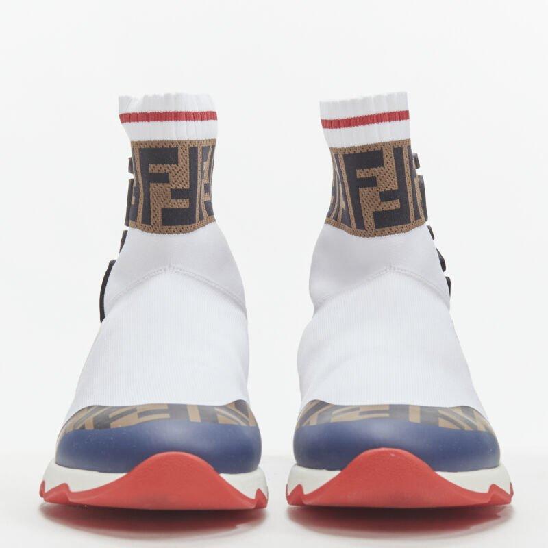 Gray FENDI FILA Mania white logo lettering Zucca FF sock knit high top sneaker EU35