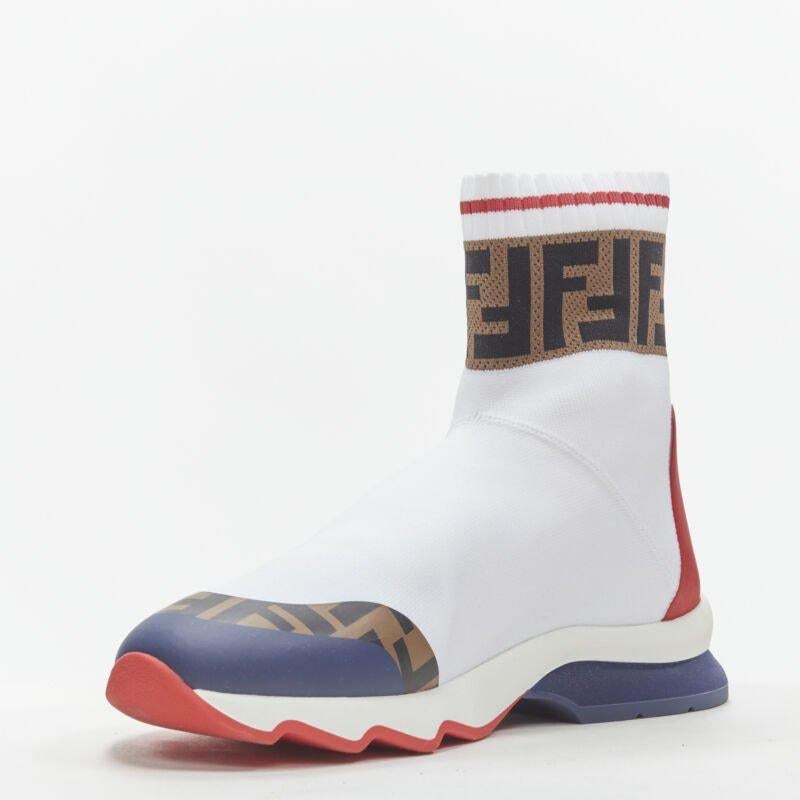 FENDI FILA Mania white logo lettering Zucca FF sock knit high top sneaker EU35 In Excellent Condition In Hong Kong, NT