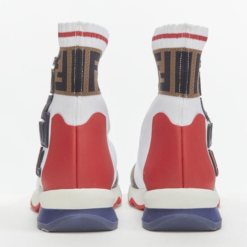 Women's FENDI FILA Mania white logo lettering Zucca FF sock knit high top sneaker EU35