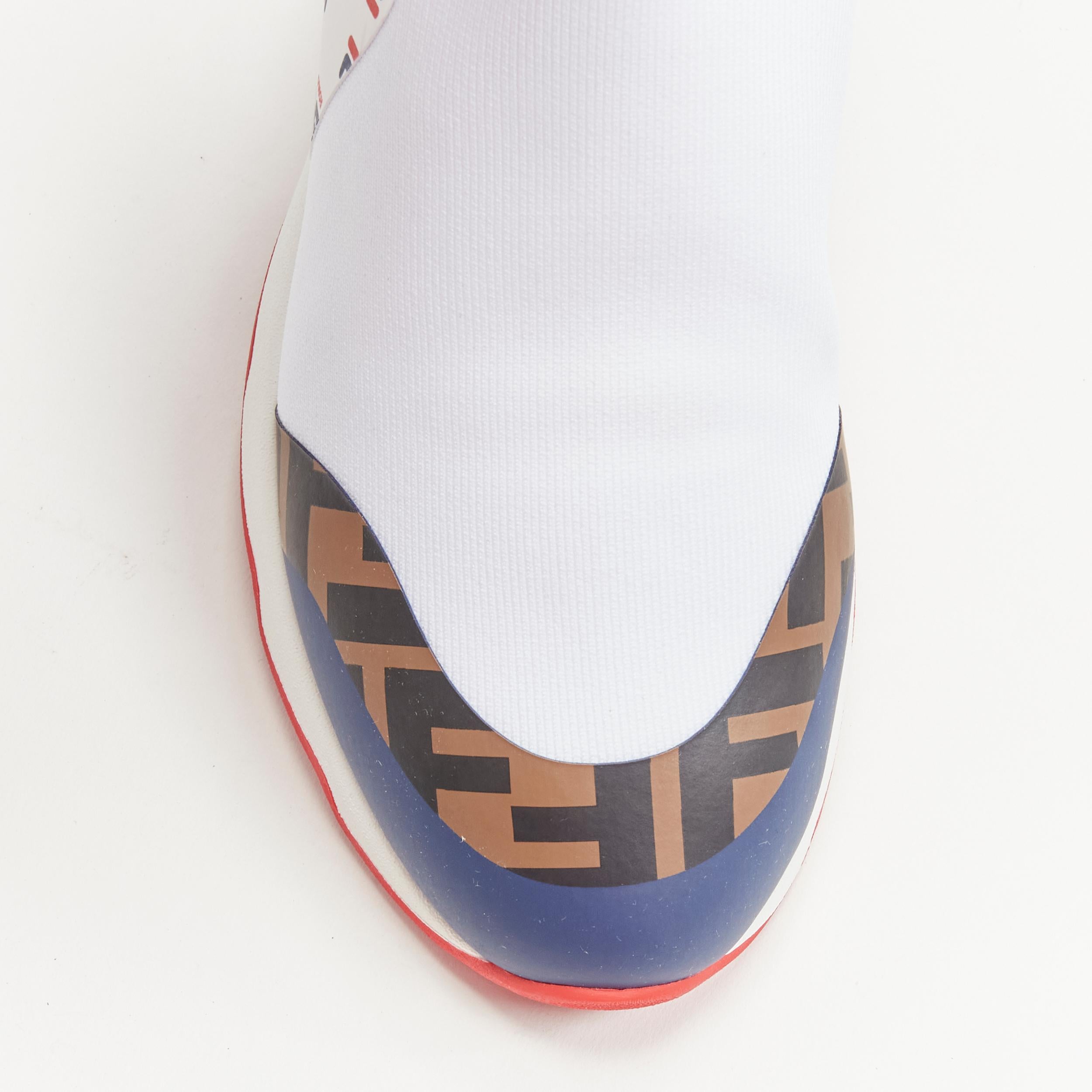 Gray FENDI FILA Mania white logo lettering Zucca FF sock knit high top sneaker EU35 For Sale