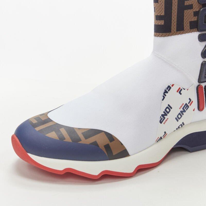 FENDI FILA Mania white logo lettering Zucca FF sock knit high top sneaker EU35 2