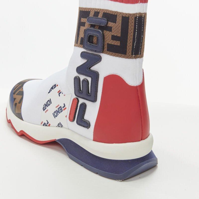 FENDI FILA Mania white logo lettering Zucca FF sock knit high top sneaker EU35 3