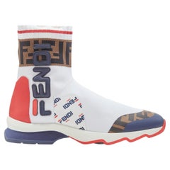 FENDI FILA Mania white logo lettering Zucca FF sock knit high top sneaker EU35