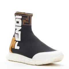 FENDI FILA Mania white logo lettering Zucca FF sock knit high top sneaker EU36