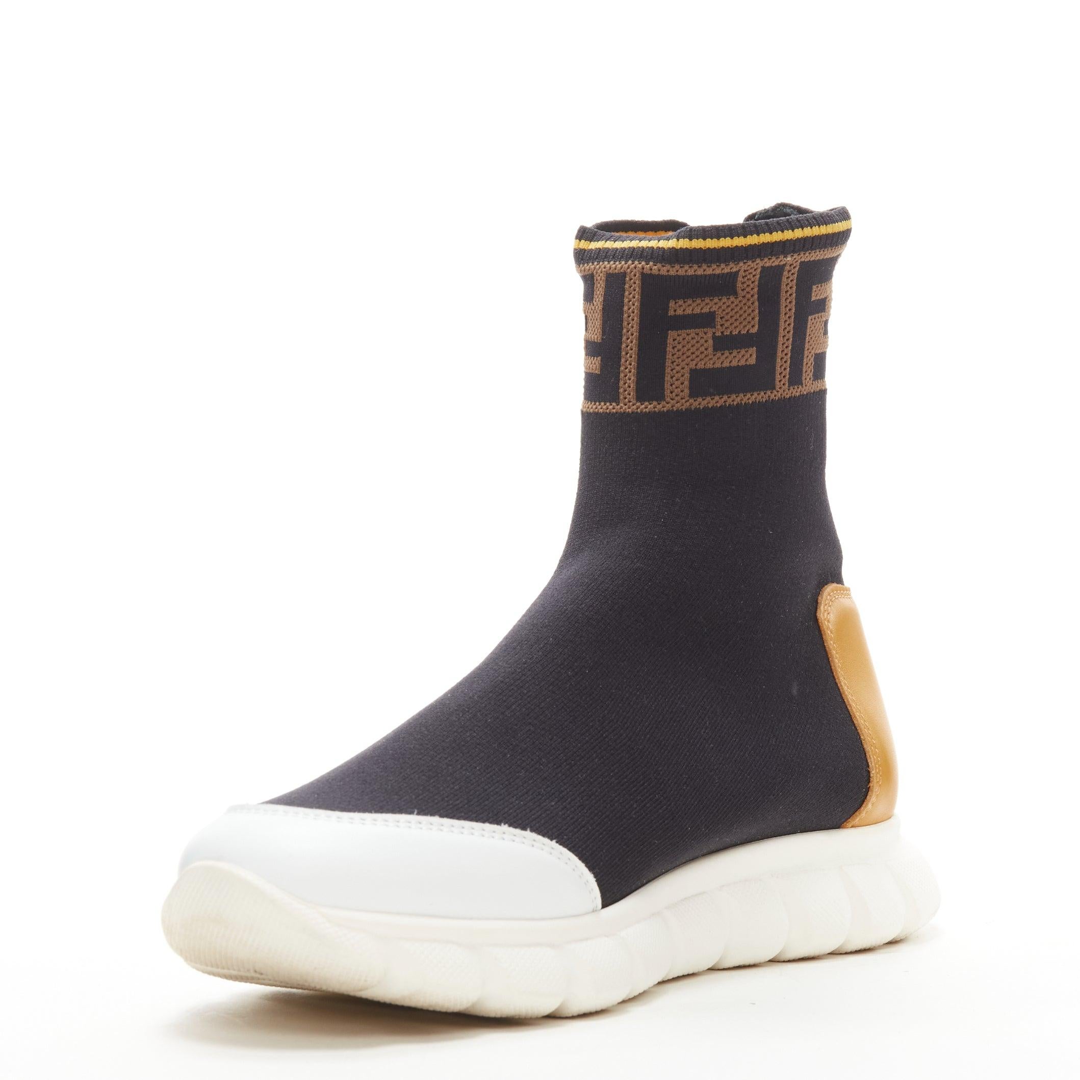 FENDI FILA Mania white logo lettering Zucca FF sock knit high top sneaker EU36 In Excellent Condition In Hong Kong, NT