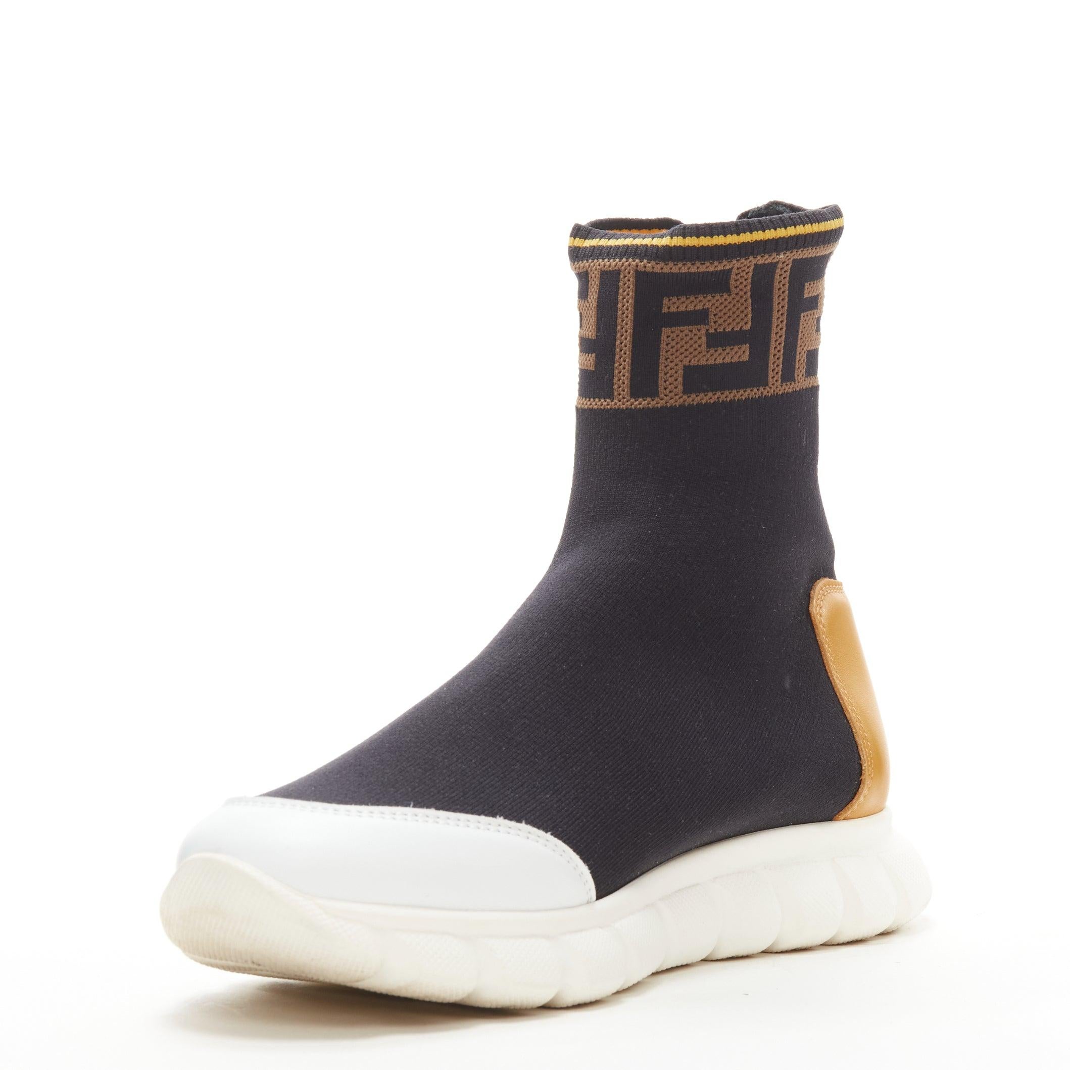 FENDI FILA Mania white logo lettering Zucca FF sock knit high top sneaker EU36 In Excellent Condition For Sale In Hong Kong, NT