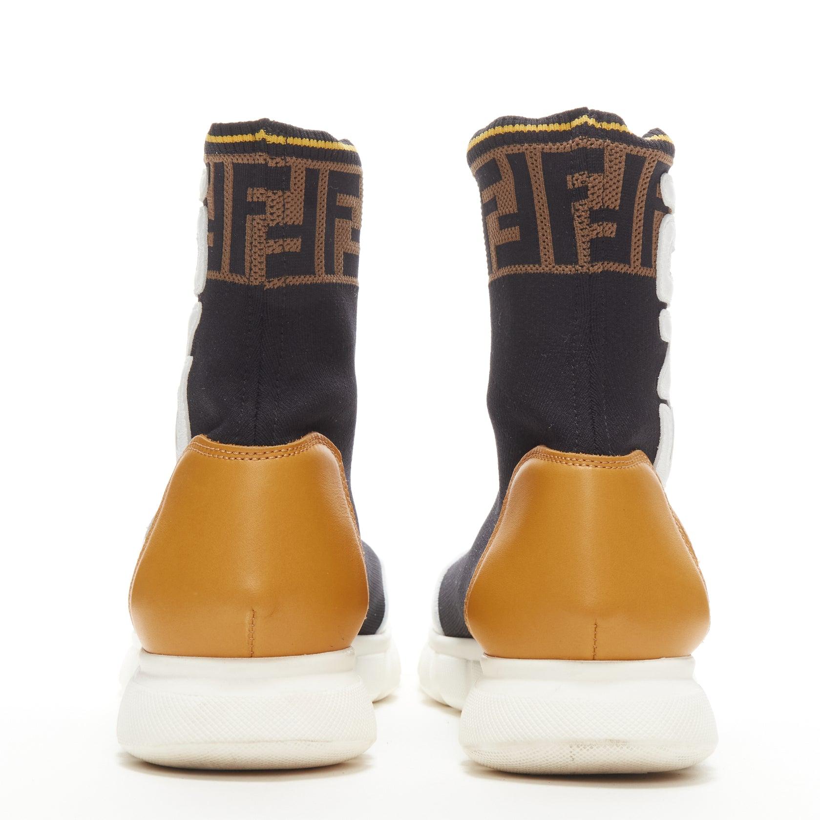 Women's FENDI FILA Mania white logo lettering Zucca FF sock knit high top sneaker EU36