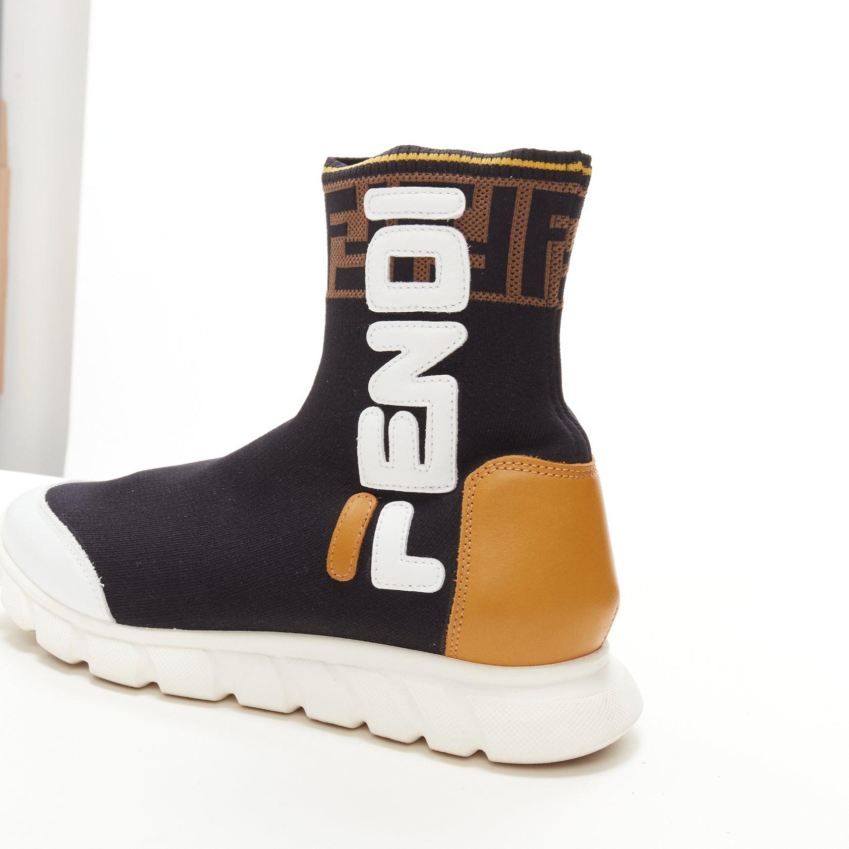 FENDI FILA Mania white logo lettering Zucca FF sock knit high top sneaker EU36 2