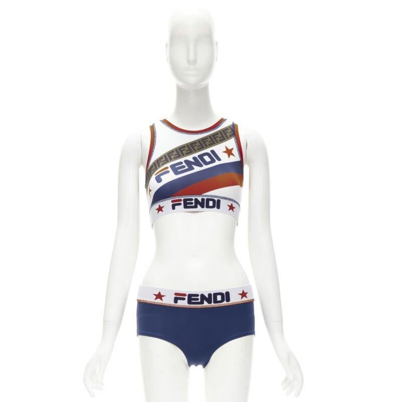 FENDI FILA Mania Zucca logo print white blue 2 piece bikini set IT38 XS 5