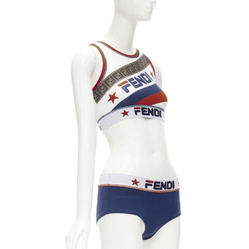 Gray FENDI FILA Mania Zucca logo print white blue 2 piece bikini set IT38 XS