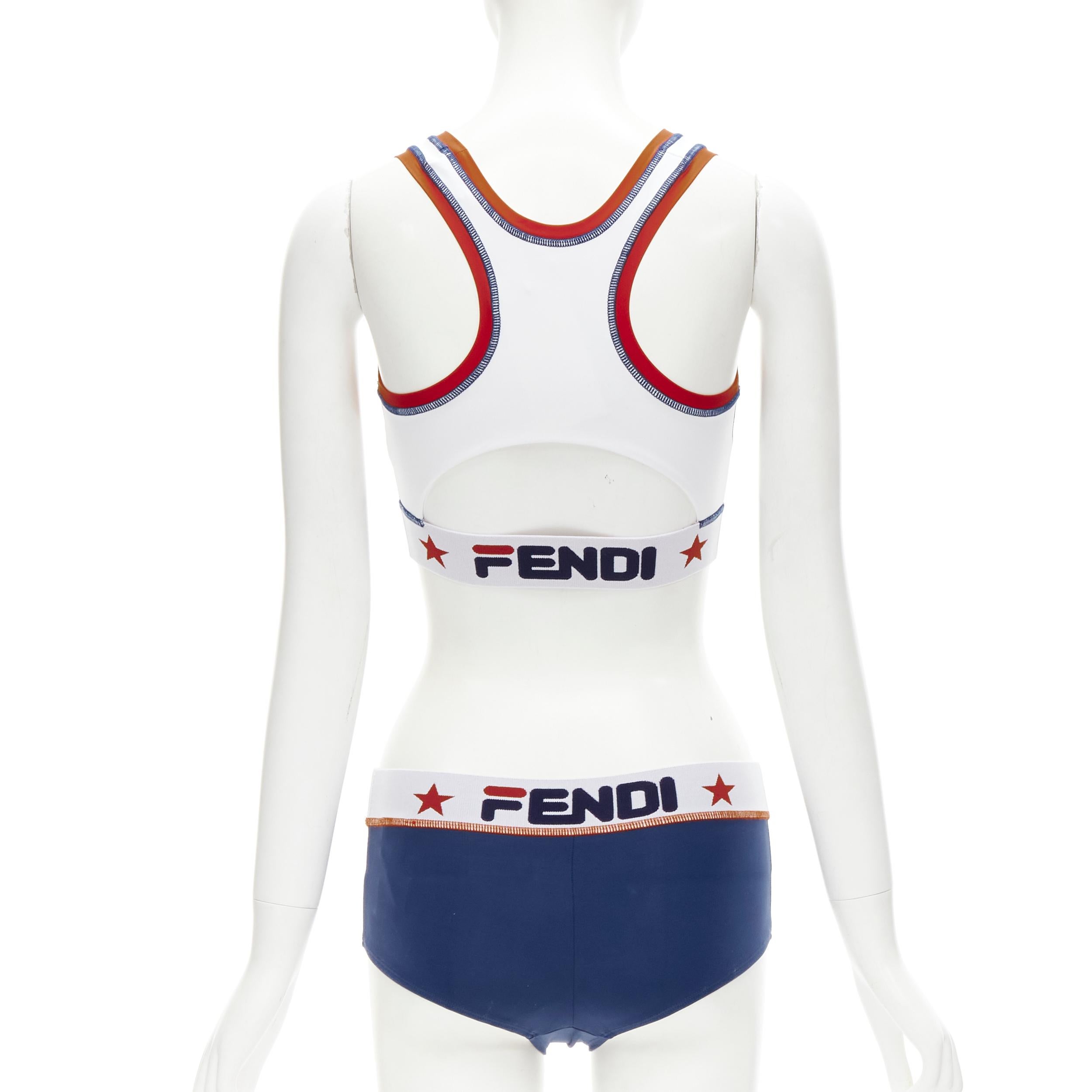FENDI FILA Mania Zucca 2-teiliges Bikini-Set mit Logodruck in Weiß und Blau IT38 XS Damen im Angebot