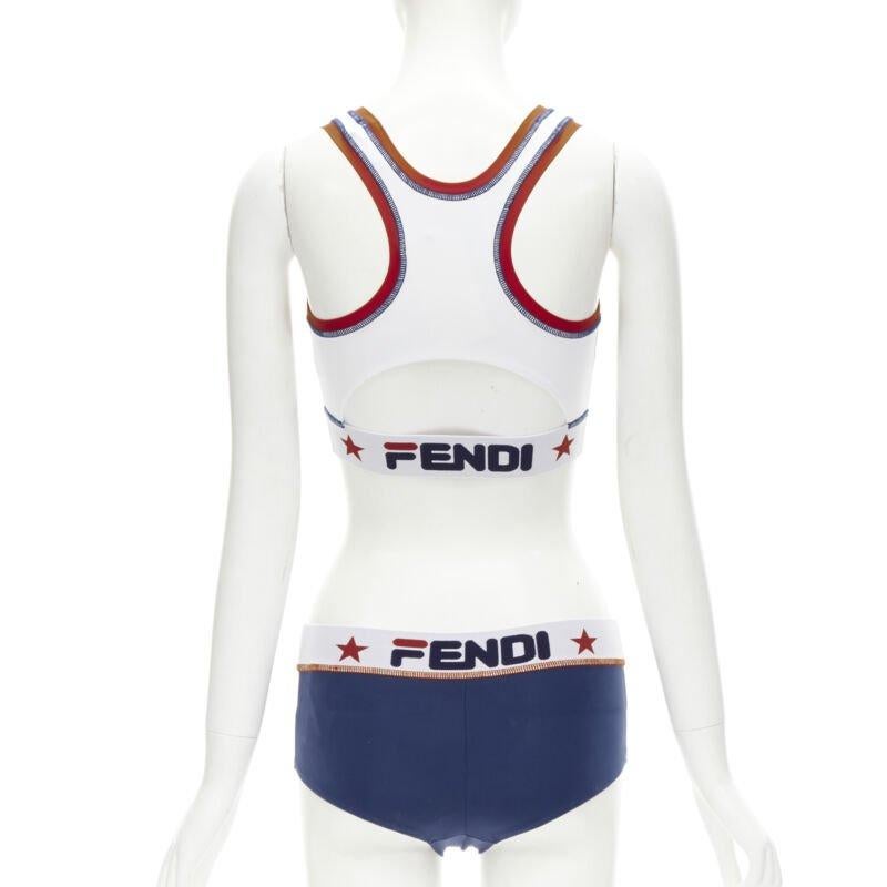 Women's FENDI FILA Mania Zucca logo print white blue 2 piece bikini set IT38 XS