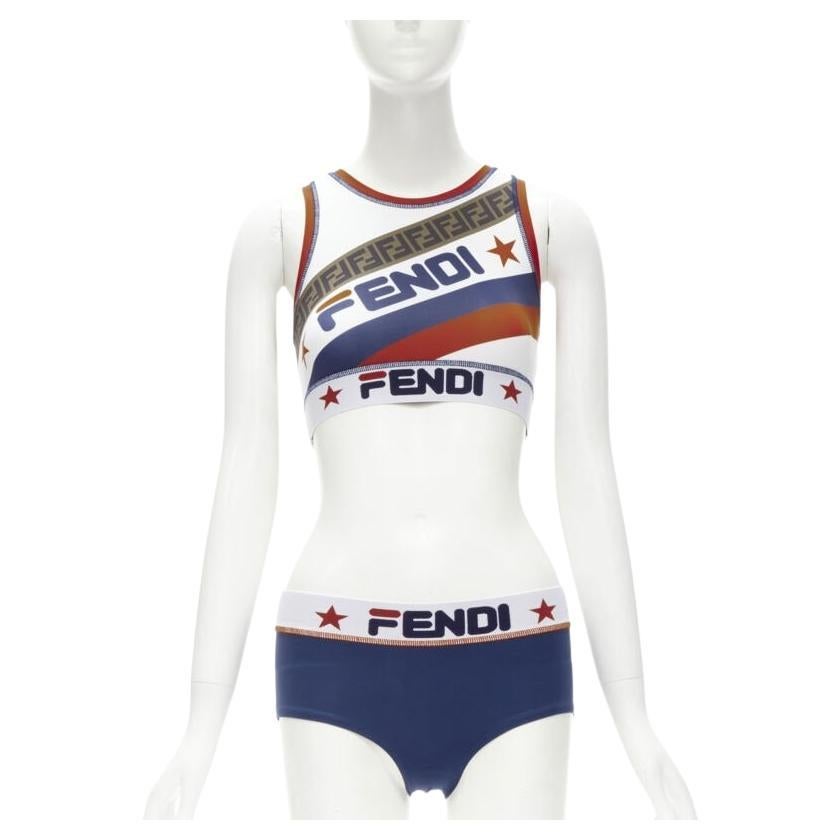 FENDI FILA Mania Zucca logo print white blue 2 piece bikini set IT38 XS For Sale at 1stDibs
