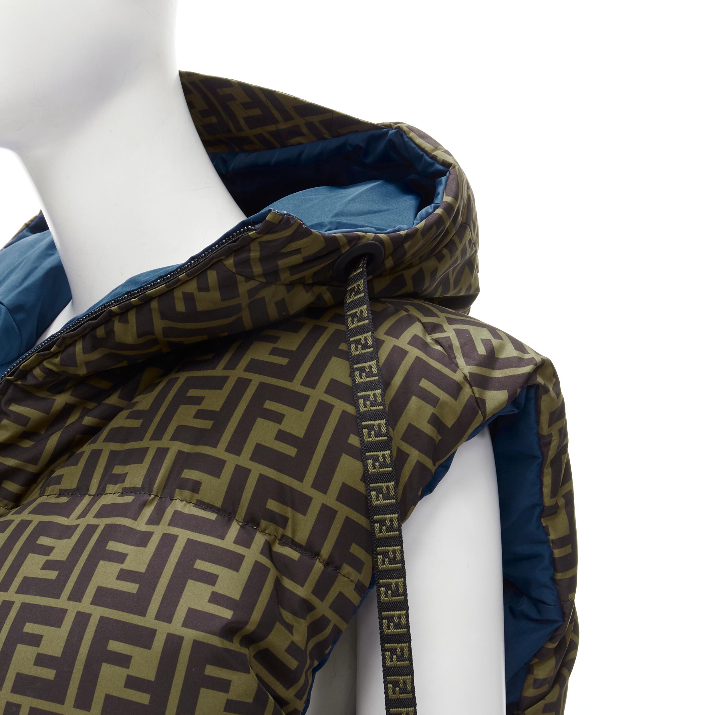 FENDI FILA Reversible FF Zucca monogram blue down puffer cropped vest S 3