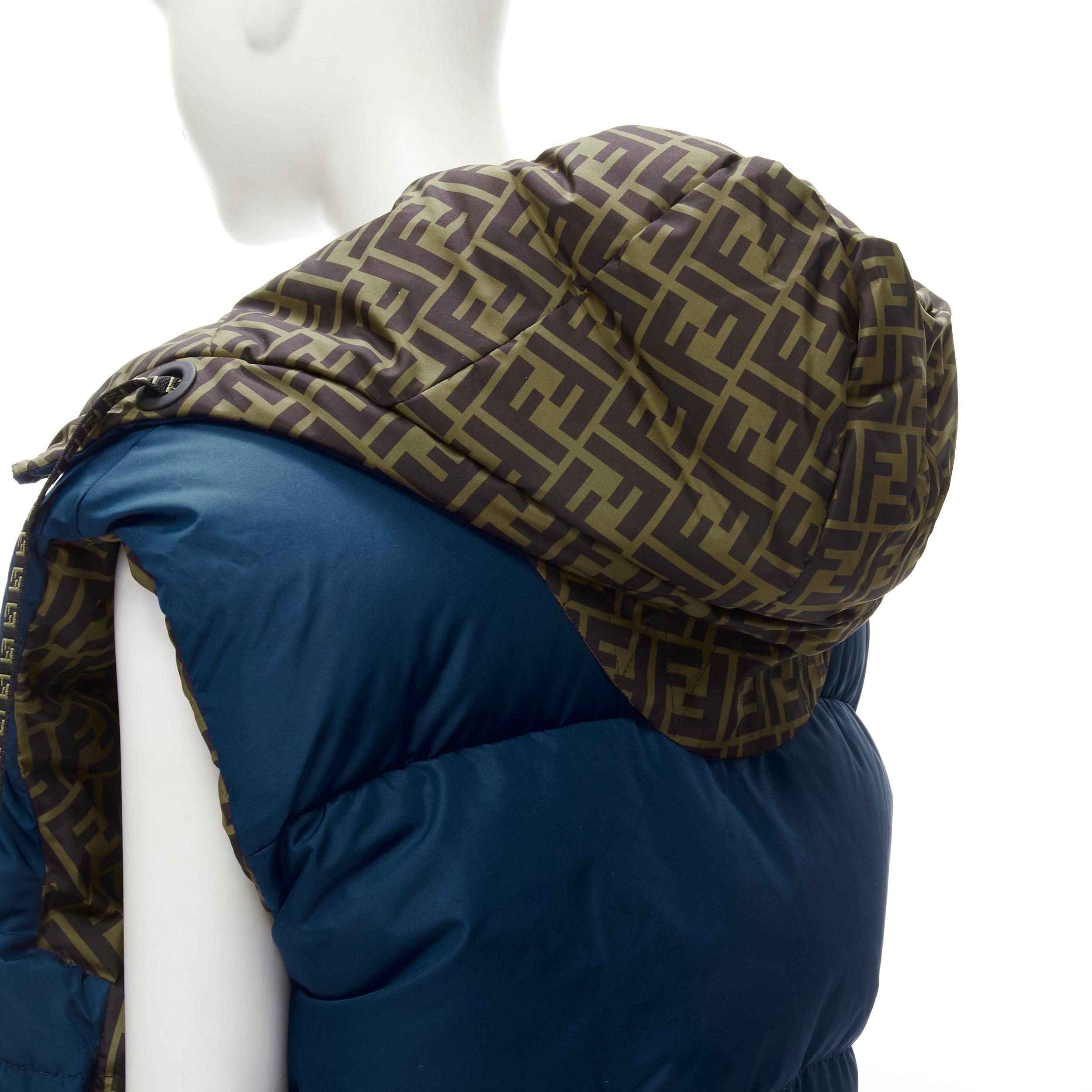FENDI FILA Reversible FF Zucca monogram blue down puffer cropped vest S 4