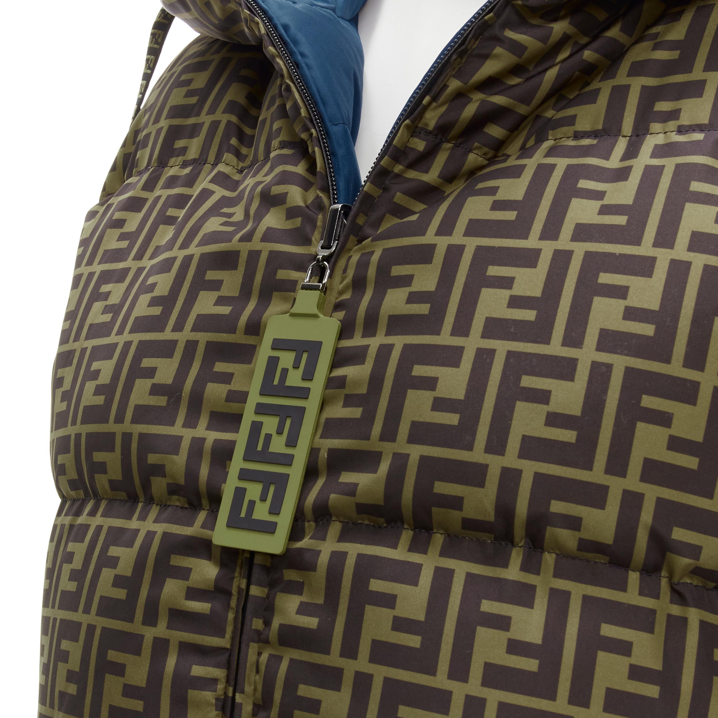 FENDI FILA Reversible FF Zucca monogram blue down puffer cropped vest S 2
