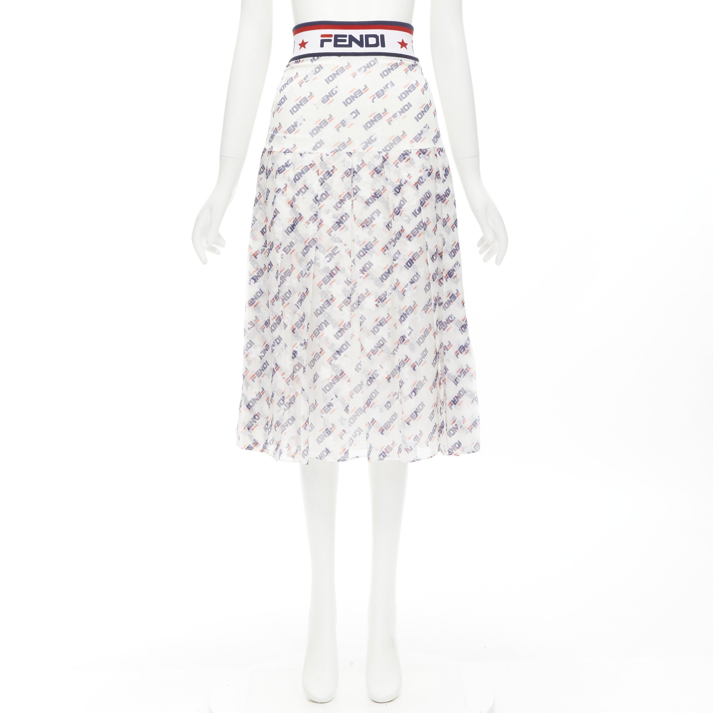 FENDI FILA Runway white Mania logo print star embroidery pleated skirt S 3