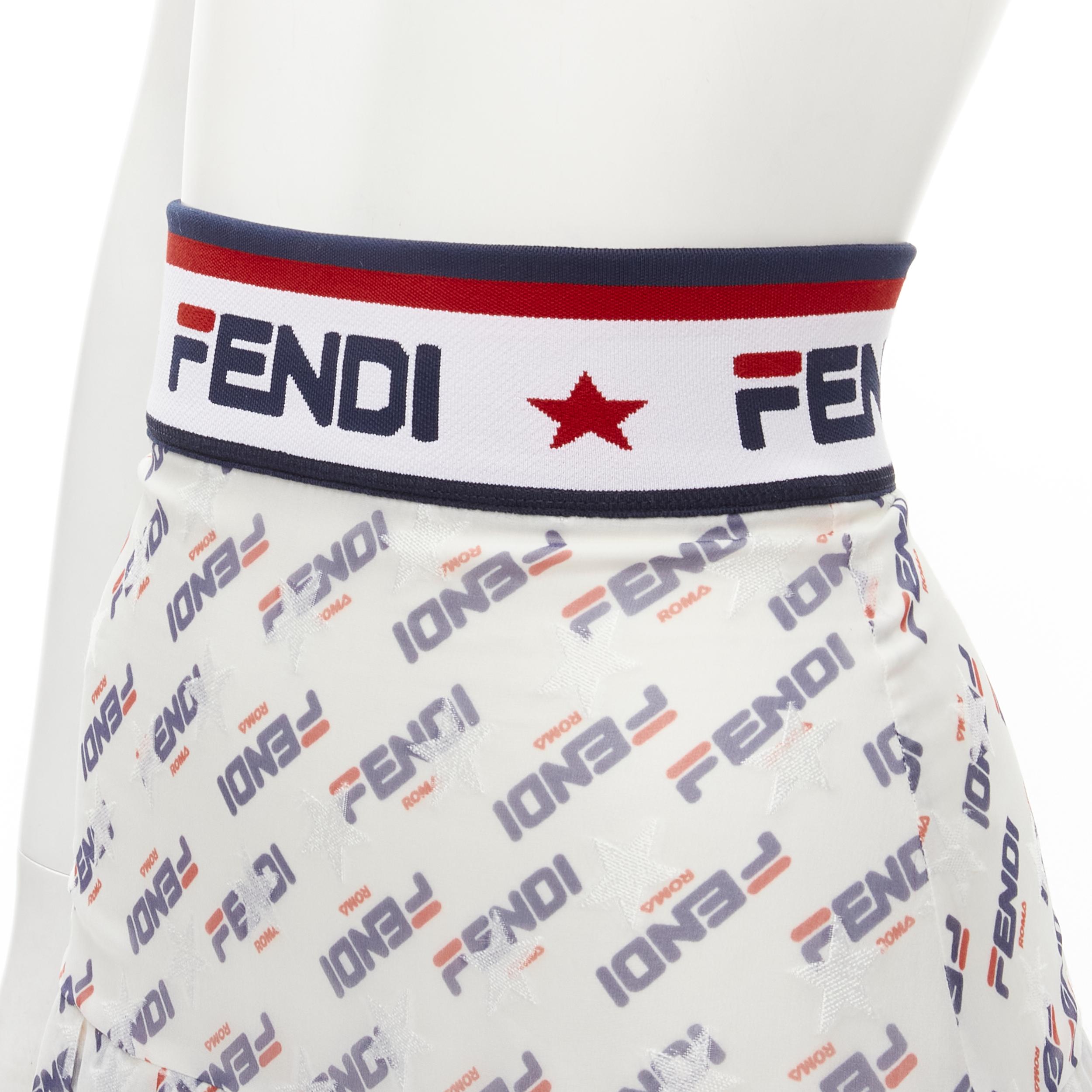 FENDI FILA Runway white Mania logo print star embroidery pleated skirt S 
Reference: ANWU/A00451 
Brand: Fendi 
Collection: Fila Mania 
Material: Feels like silk 
Color: White 
Pattern: Logo 
Closure: Zip 
Extra Detail: Star intarsia embroidery on