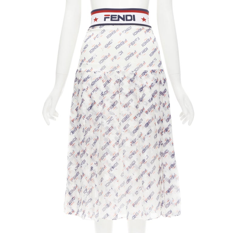 FENDI FILA Runway white Mania logo print star embroidery pleated skirt S  For Sale at 1stDibs