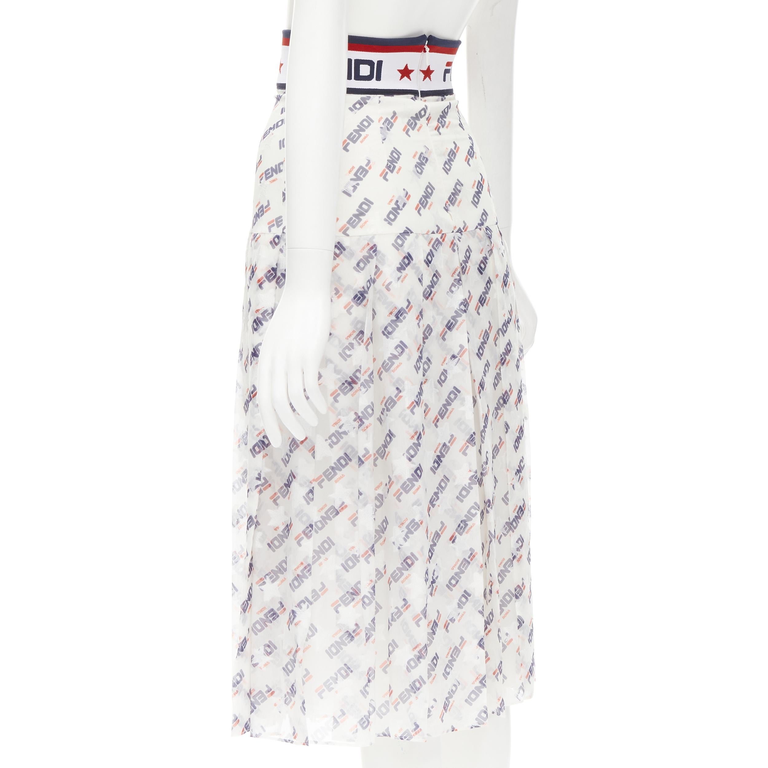 FENDI FILA Runway white Mania logo print star embroidery pleated skirt S In Excellent Condition In Hong Kong, NT