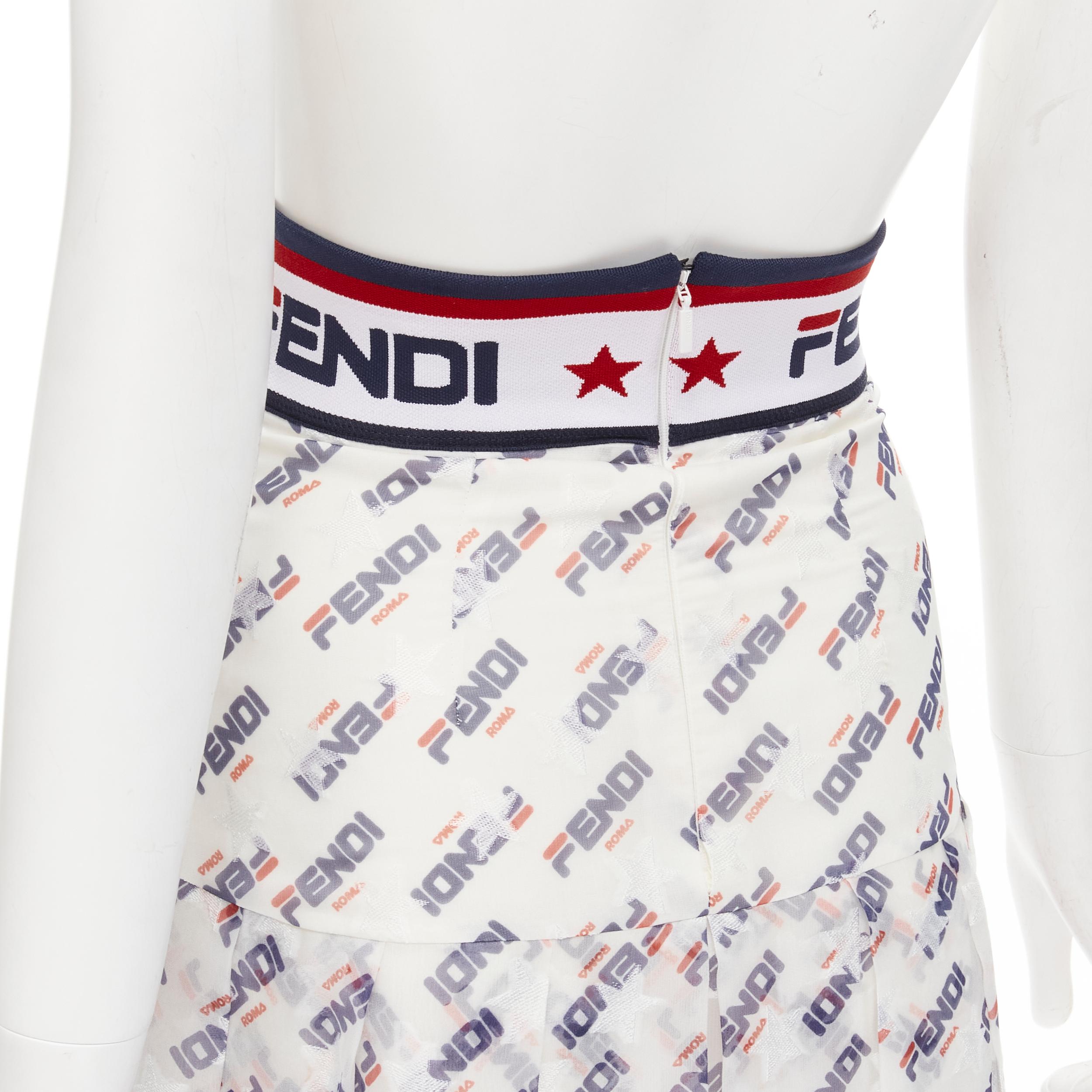 FENDI FILA Runway white Mania logo print star embroidery pleated skirt S 1