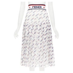 FENDI FILA Runway white Mania logo print star embroidery pleated skirt S