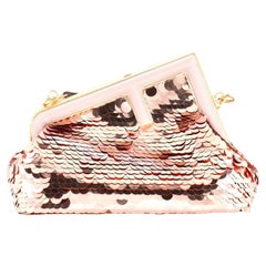 Fendi Lizard Trim Sequin Paillette Baguette Bag - Gold Shoulder