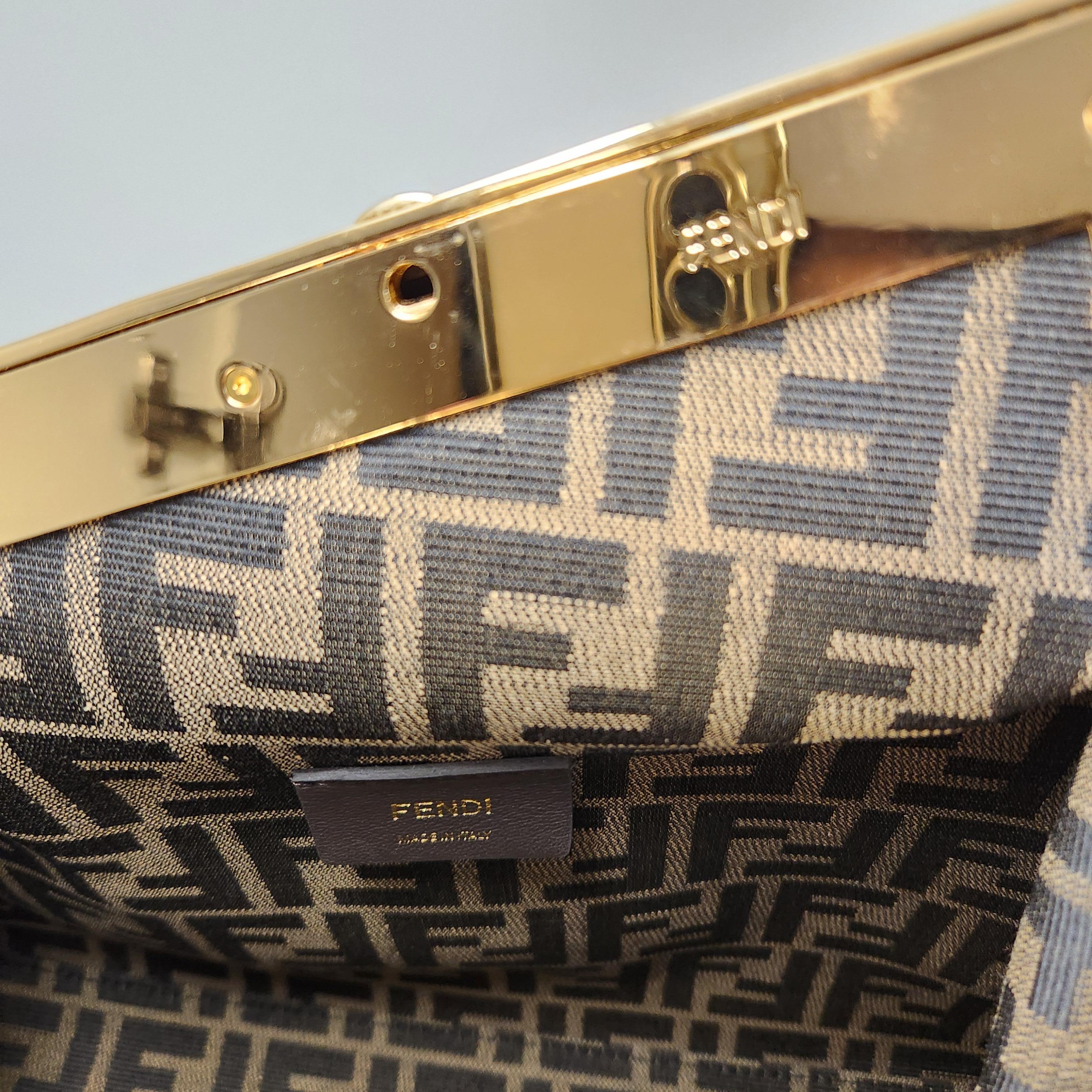 Black Fendi First Medium Clutch and Shoulder Bag – Brown with Greca and Gold Hardware For Sale