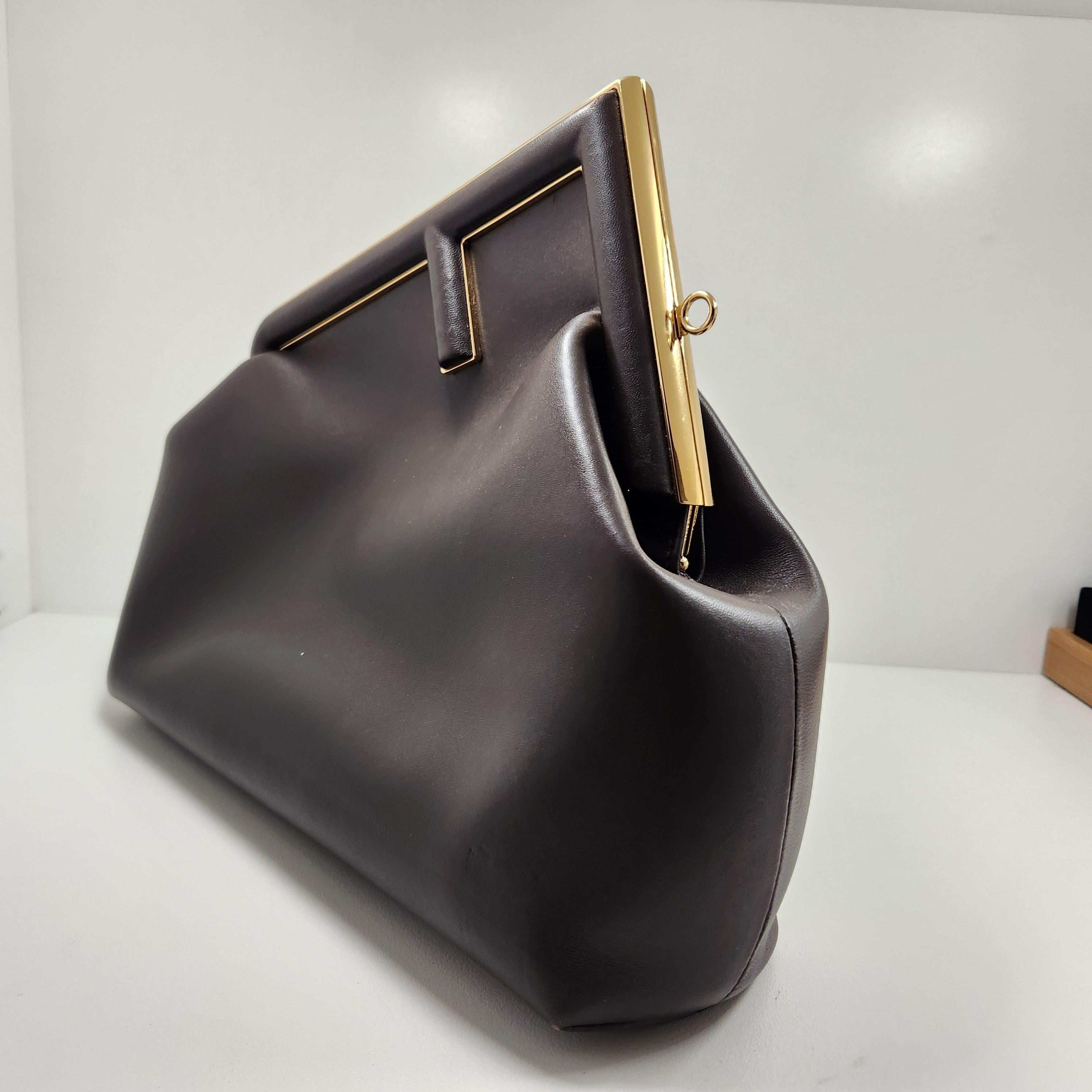Fendi First Medium Clutch and Shoulder Bag – Brown with Greca and Gold Hardware For Sale 2