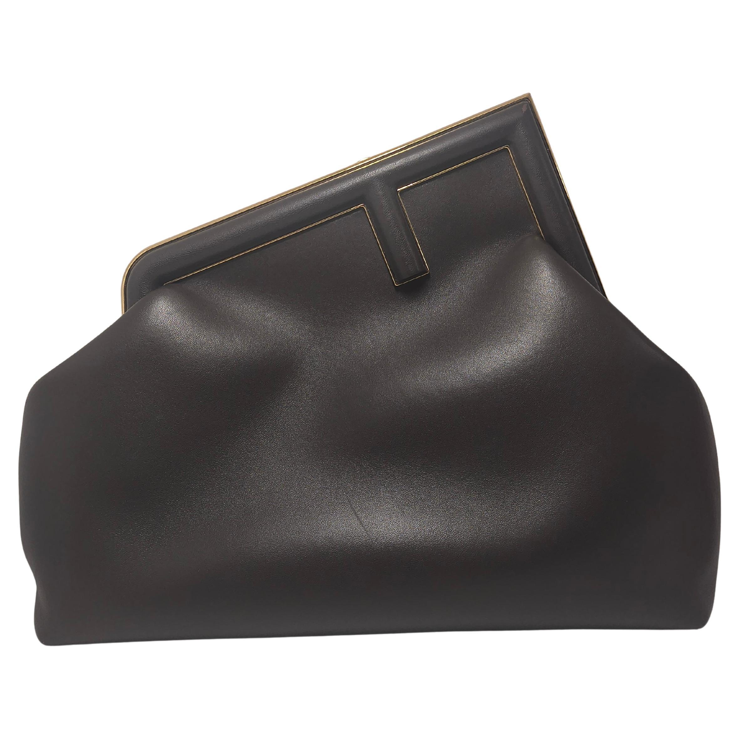 Fendi First Medium Shoulder Clutch Bag in Dark Brown