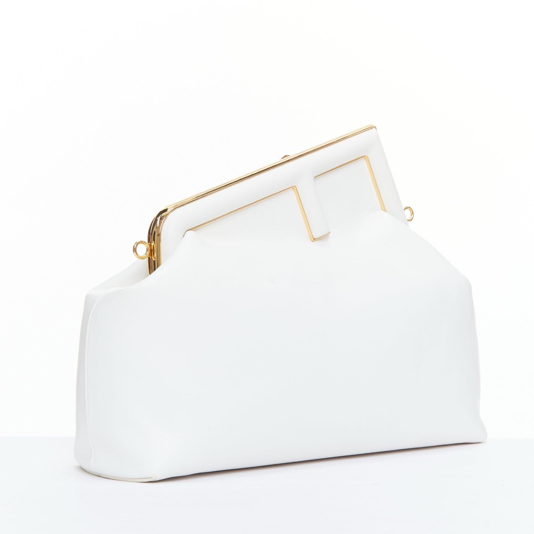 Gray FENDI First Medium white leather gold frame underarm clutch bag